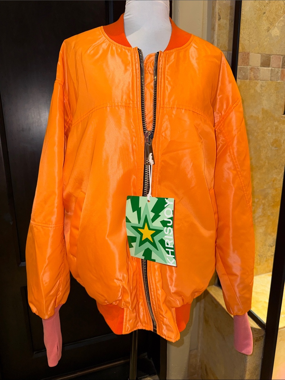 KhrisJoy Lobster Satin Bomber sz 01 medium $1199 nwt